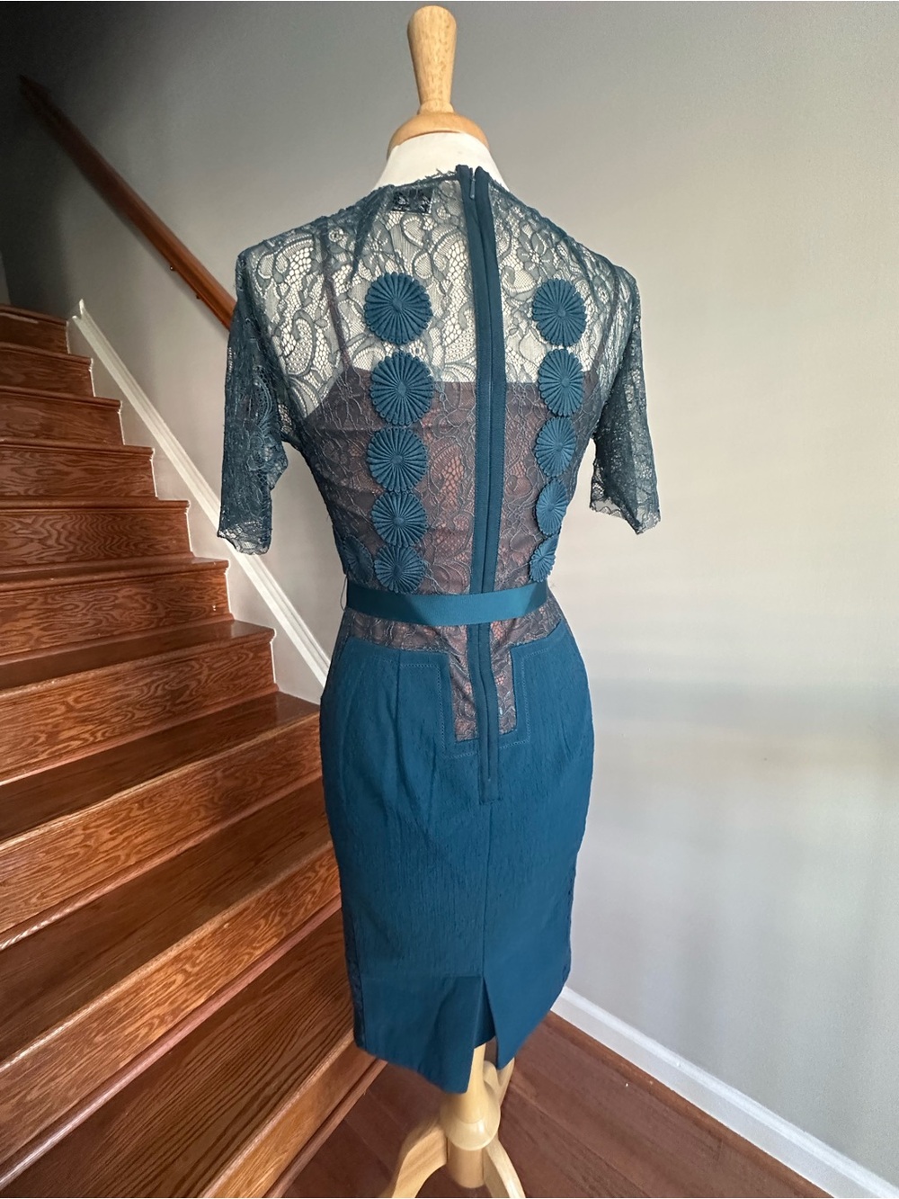 Anthropology Teal Lace Sheath Dress with Belt - Picture 6 of 7